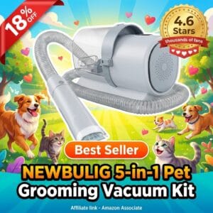 NEWBULIG 5-in-1 Pet Grooming Vacuum Kit with 2.5L Dust Cup