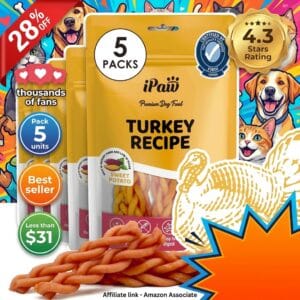 iPaw Turkey Braided Dog Treats – Grain-Free, 5-Pack